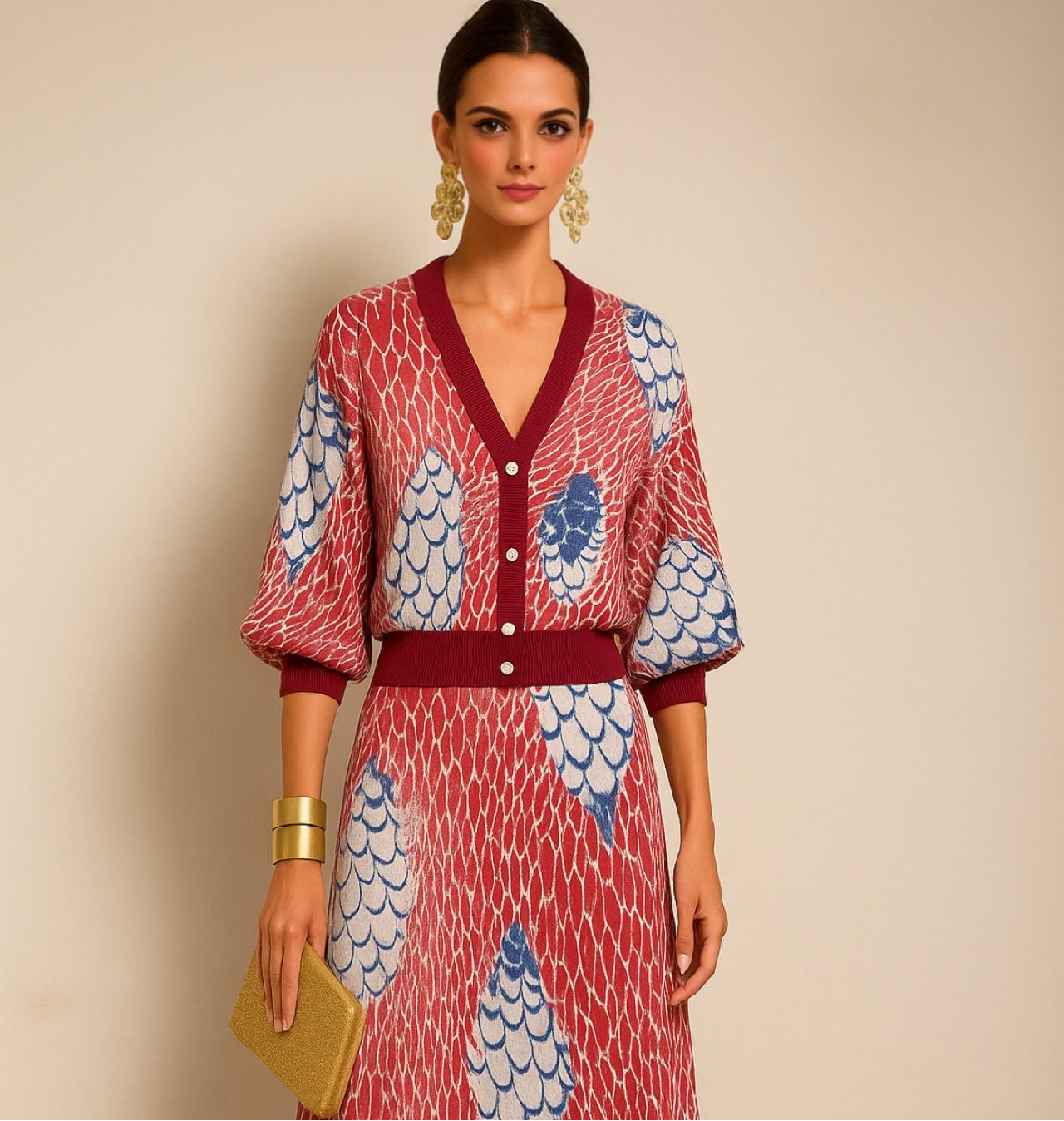 Conjunto chaqueta y falda elasticidad Martha 2 en 1 de lana brillito, 4 colores, talla de (36-44) made in Italy