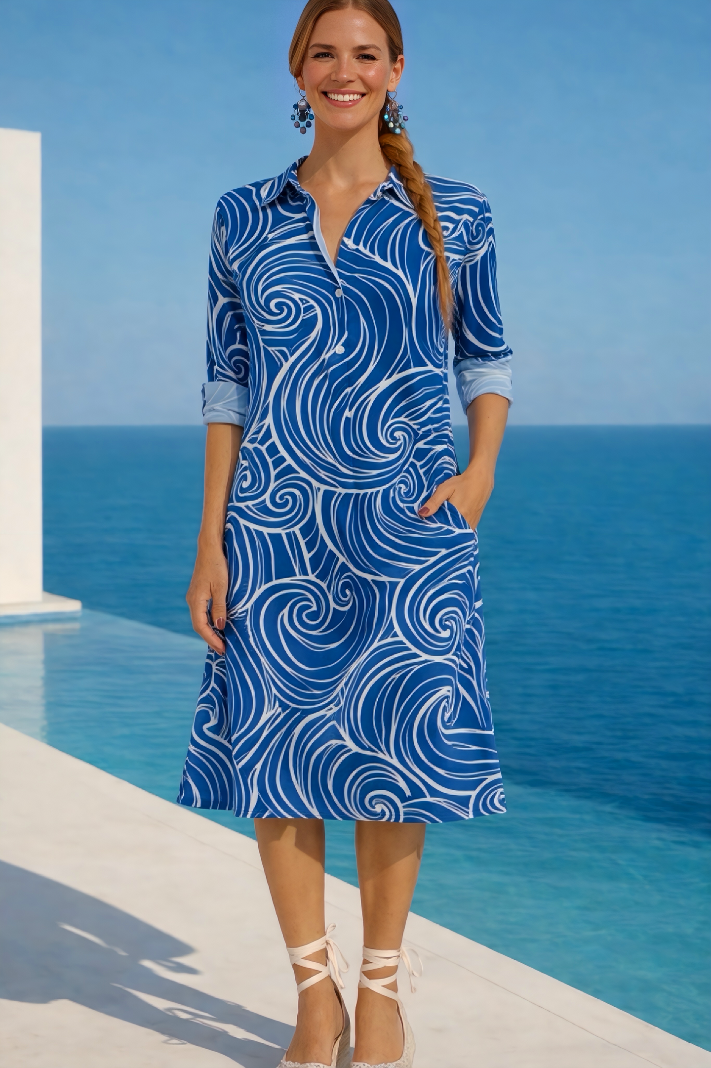 Vestido Roxana flores algodón camisero bolsillos, 3 estampados, tallas (36-50) (video)