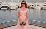 Vestido Lamberty rosa nude gasa cintura trasera elástica, tallas (35-48)