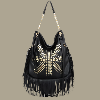 Mintlis women's leather handbag Holland studs fringes