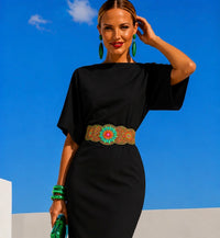 Vestido Algarve algodón licra con falin de piedras elástico incluido, 3 colores, tallas(36-46)