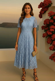Gaby Midi dress embroidered and lace cotton, 2 colors, sizes (36-46) (video)