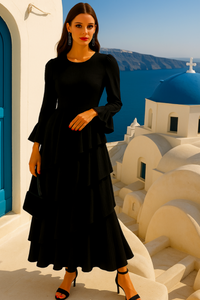 Devine dress with ruffles, cotton chiffon, and lycra, 3 colors, sizes (36-48)