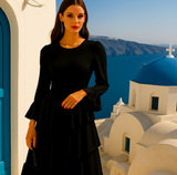 Devine dress with ruffles, cotton chiffon, and lycra, 3 colors, sizes (36-48)