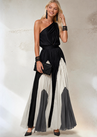 Vestido Sabrina asimetrico chiffon gasa plisado, 3 colores, tallas (34-46) vídeos