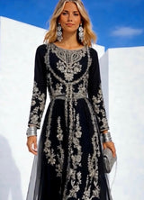 Vestido Bollywood bordado hilo plata gasa  chiffon, forro interior, tallas (34-52)made in India handmade