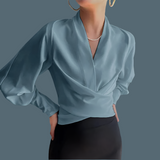 Elena blouse with puffed sleeves in blue, sizes (36-48) runs small