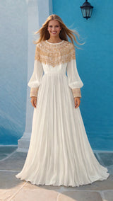 Vedtido Rania de gasa plisado satinado bordado, 6 colores, tallas (36-46)