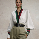 Camisa Bridget cruzada de punto de algodón licra, tallas  (36-50)