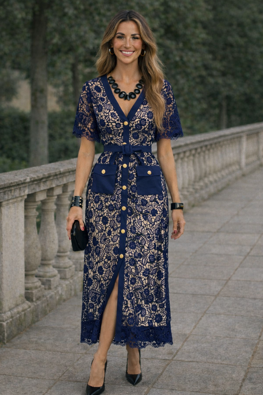 Vestido Julia camisero de encaje bordado y forro interior, 7 colores, tallas (36-46)