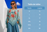Blusón Aisha satinado flecos azul, talla (34-50)vídeo
