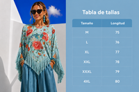 Blusón Aisha satinado flecos azul, talla (34-50)vídeo