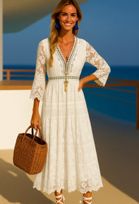Mintlis women's lace embroidery Ibizan dress, 2 colors, sizes (36-42)