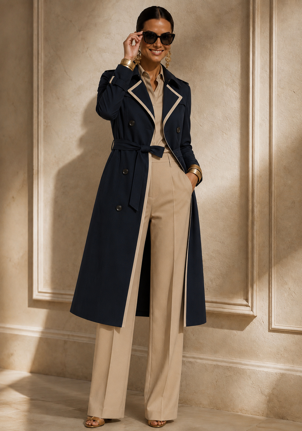 Trench Amori, marino y beige 2 colores, tallas (36-48) vídeo