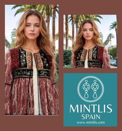 Cardigan Loreto vino patchwork, 6 tallas (36-46) envios gratis