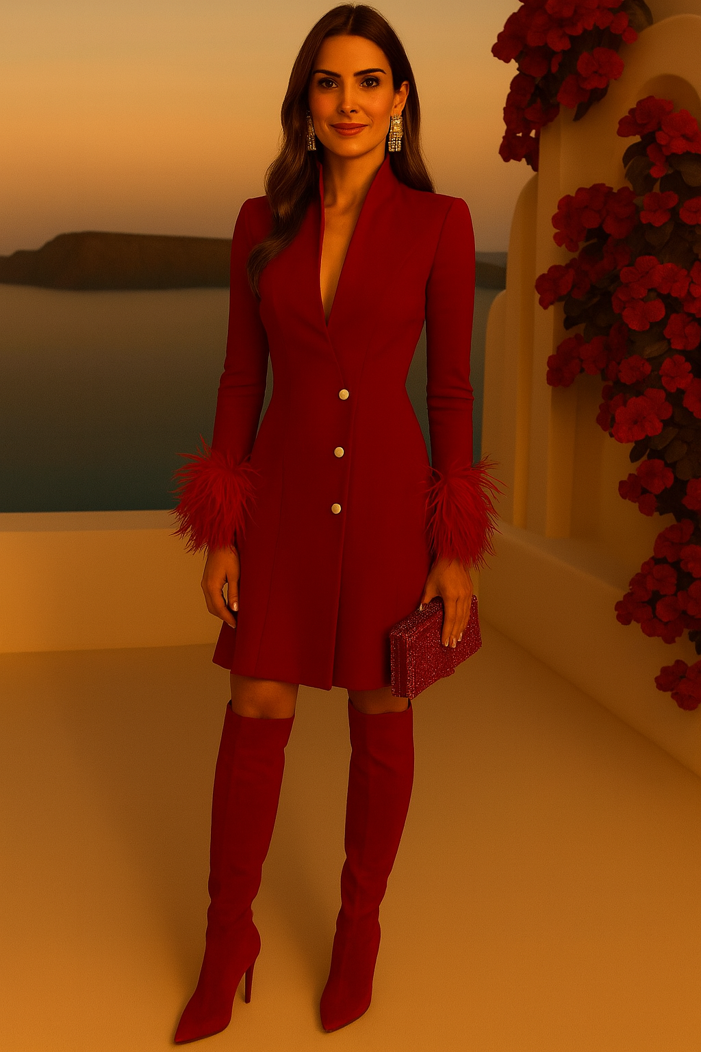 Black onyx dress in shiny cotton, with belt included, sizes (36-46)