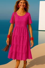 Martina cotton lycra brocade dress, 4 colors (36-48)