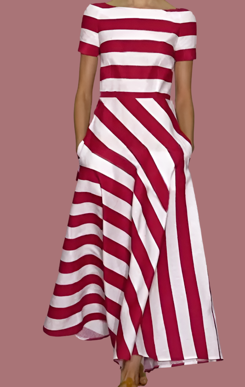 Venice striped dress with side pockets, 3 colors, 8 BIG SIZES