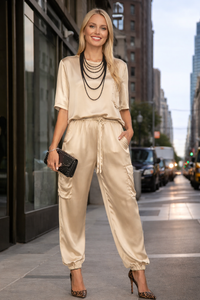 Conjunto Billion top y pantalón elástico, 5 colores, tallas (36-48)