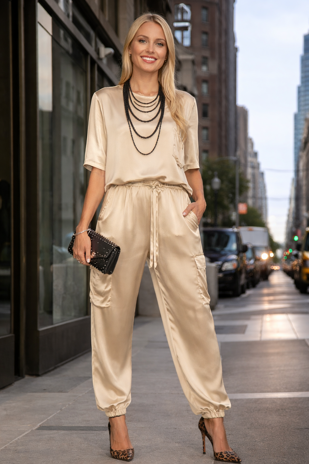 Conjunto Billion top y pantalón elástico, 5 colores, tallas (36-48)