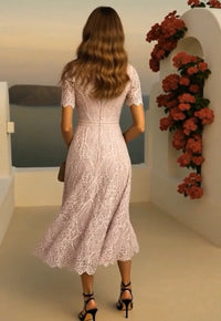 Gaby Midi dress in cotton lace and embroidery, 2 colors, sizes (36-46)