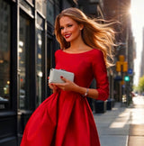 Vestido Dinastia, satén satinado licra elastane, 2 colores negro y rojo, tallas (36-48)