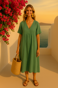 Noemi cotton linen dress, 4 colors, sizes (36-52)