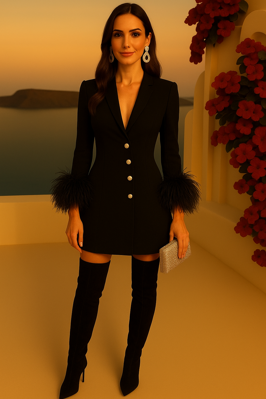 Black onyx dress in shiny cotton, with belt included, sizes (36-46)