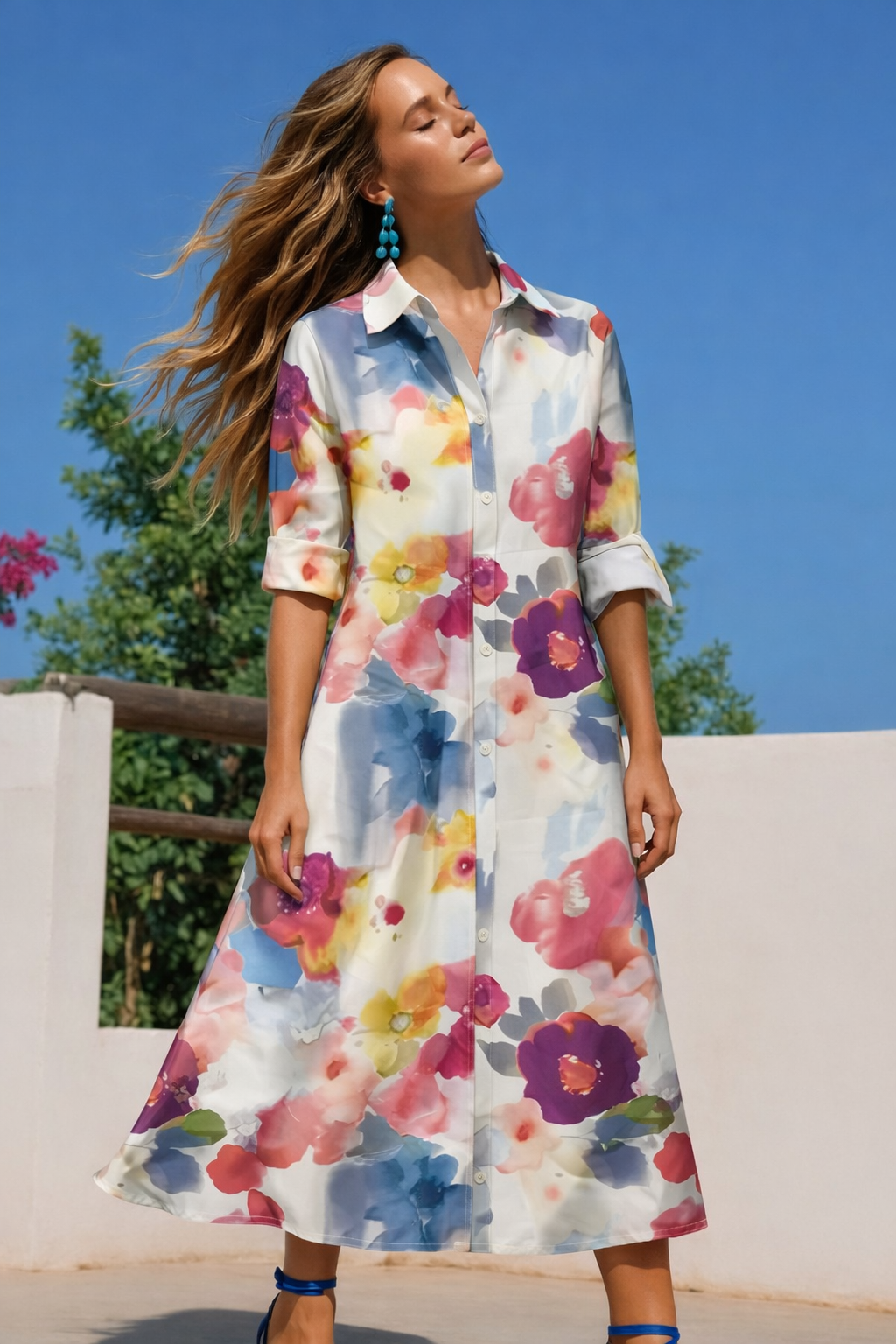 Vestido Rosalía camisero Midi algodón, 2 estampados, tallas (36-50) (vídeo)