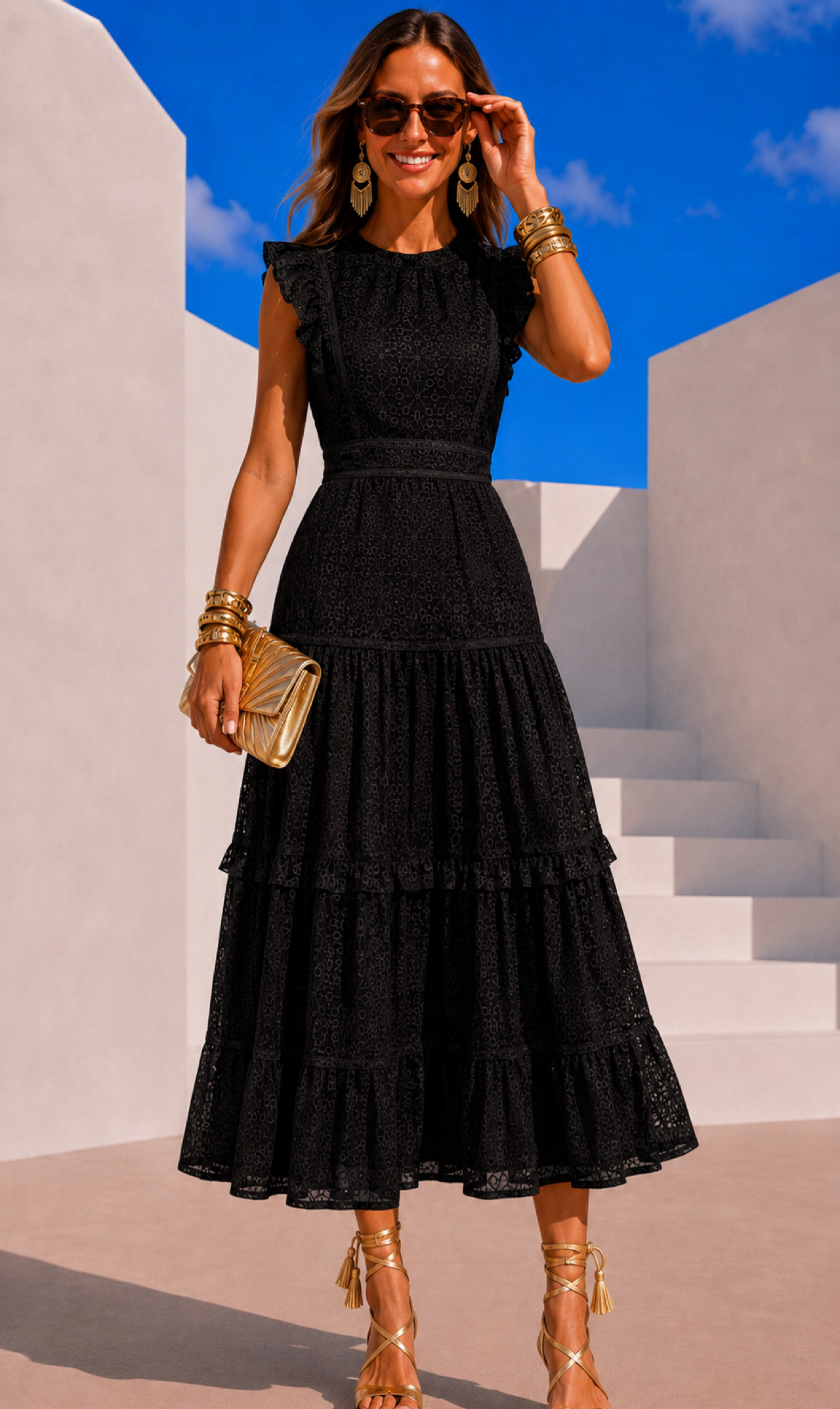 Vestido Marbella de algodón bordado, 3 colores, tallas (34-46)