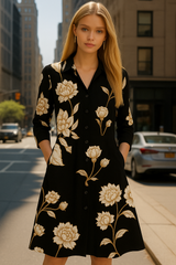 Eleonor V-neck dress, cotton with polyester drape, sizes (36-48)