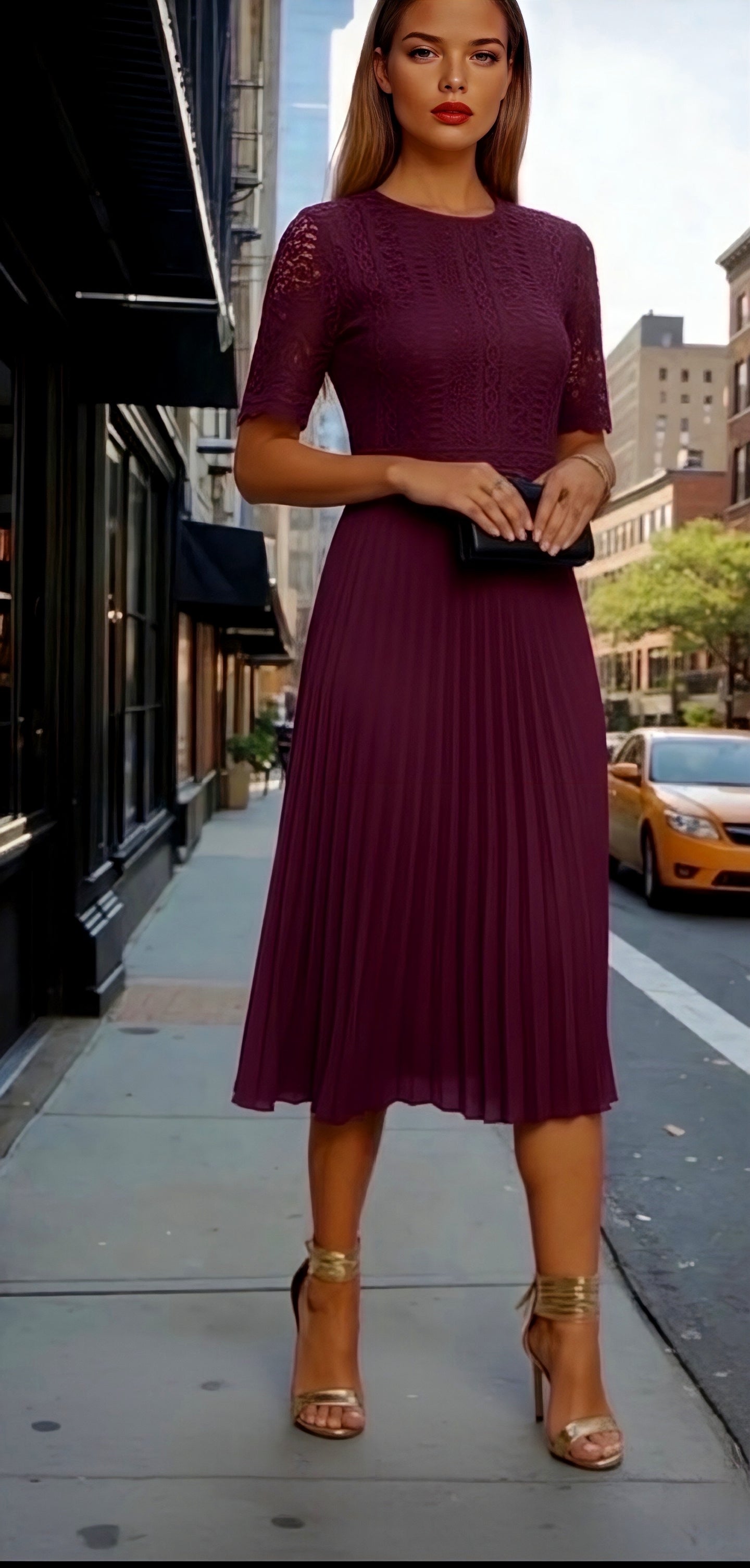 Christian embroidered knit dress made of stretch cotton lycra and pleated, 3 colors, sizes (36-48)