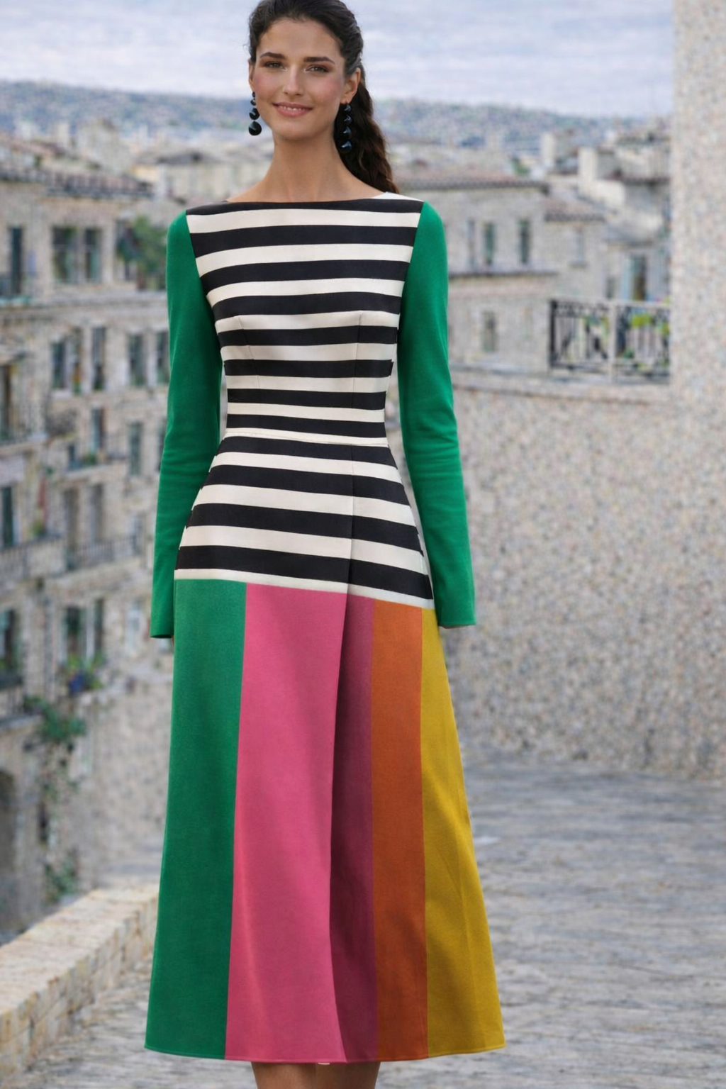 River striped knit dress in cotton lycra spandex, sizes (36-48)