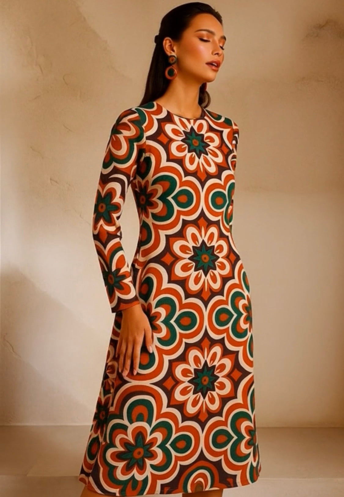 Vestido America MIDI algodón licra elastane sin arrugas estampado, tallas (36-50) quedan solo 39 unidades