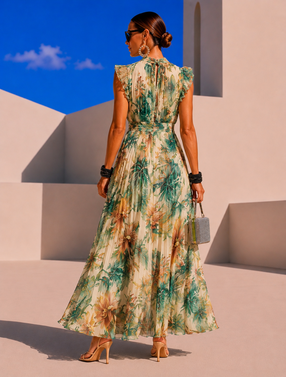 Sancha long pleated chiffon dress, sizes (34-48) video