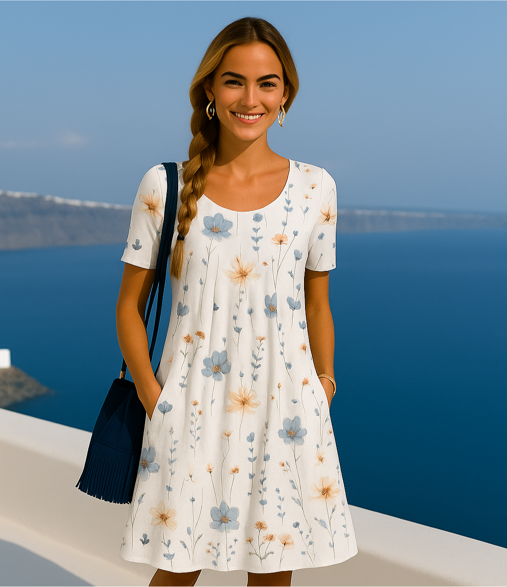 East cotton knit dress with pockets, 6 prints, sizes (36-50)