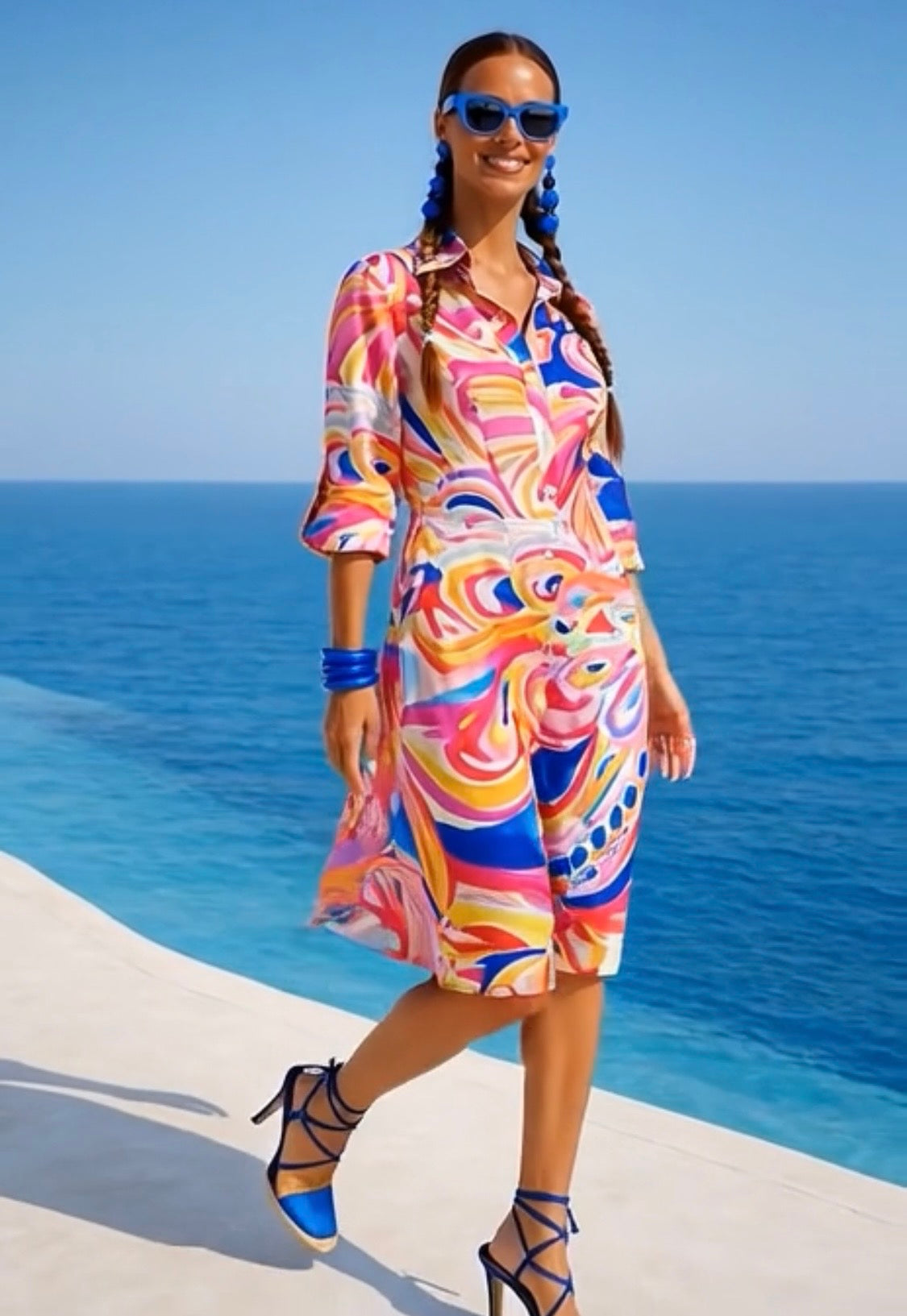 Vestido Cinderella camisero algodón, 2 estampados, tallas (36-46) (vídeo)