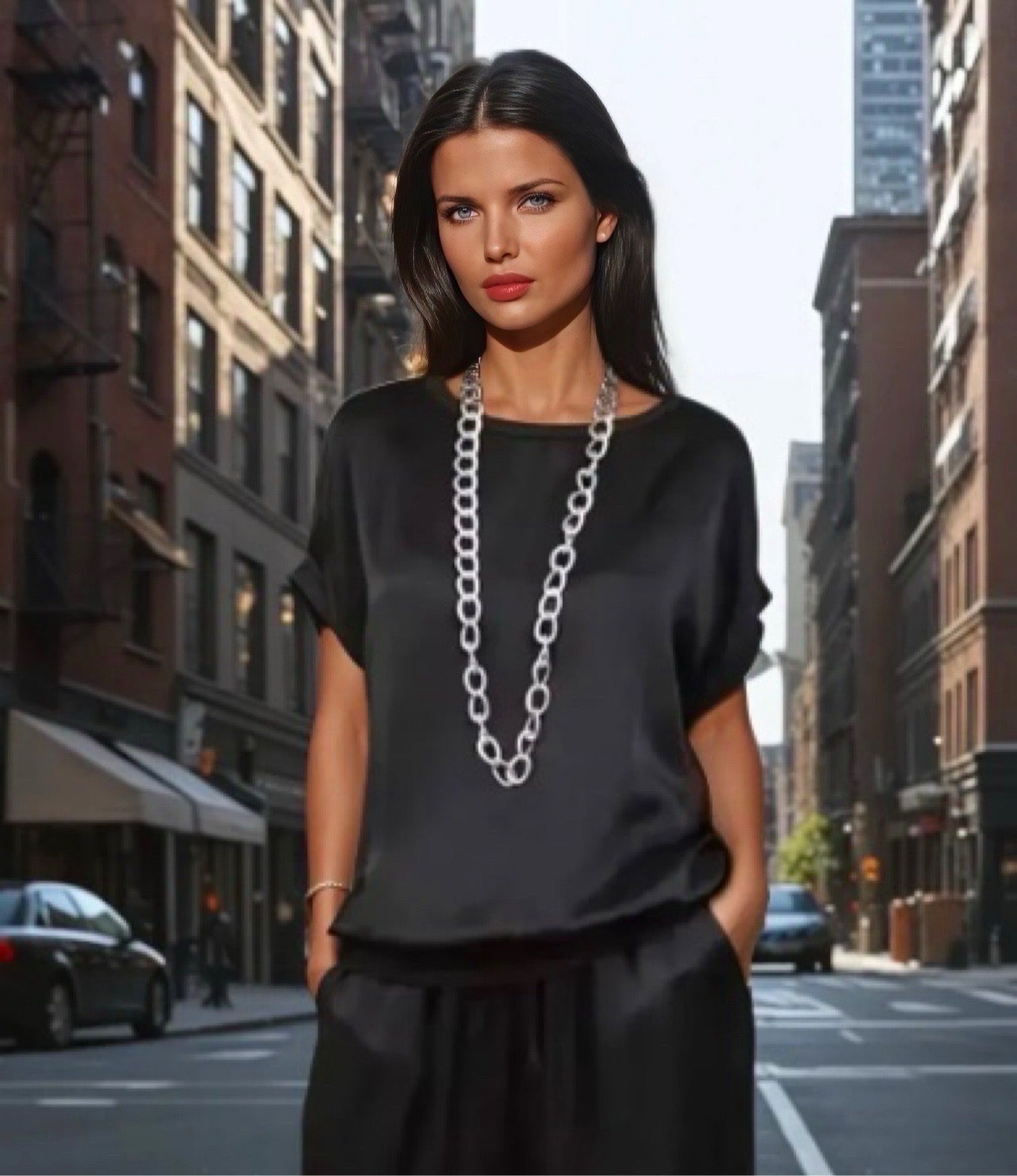 Mintlis mujer satinado elastane, Estefan top y pantalón, 5 colores, talla (34-50)