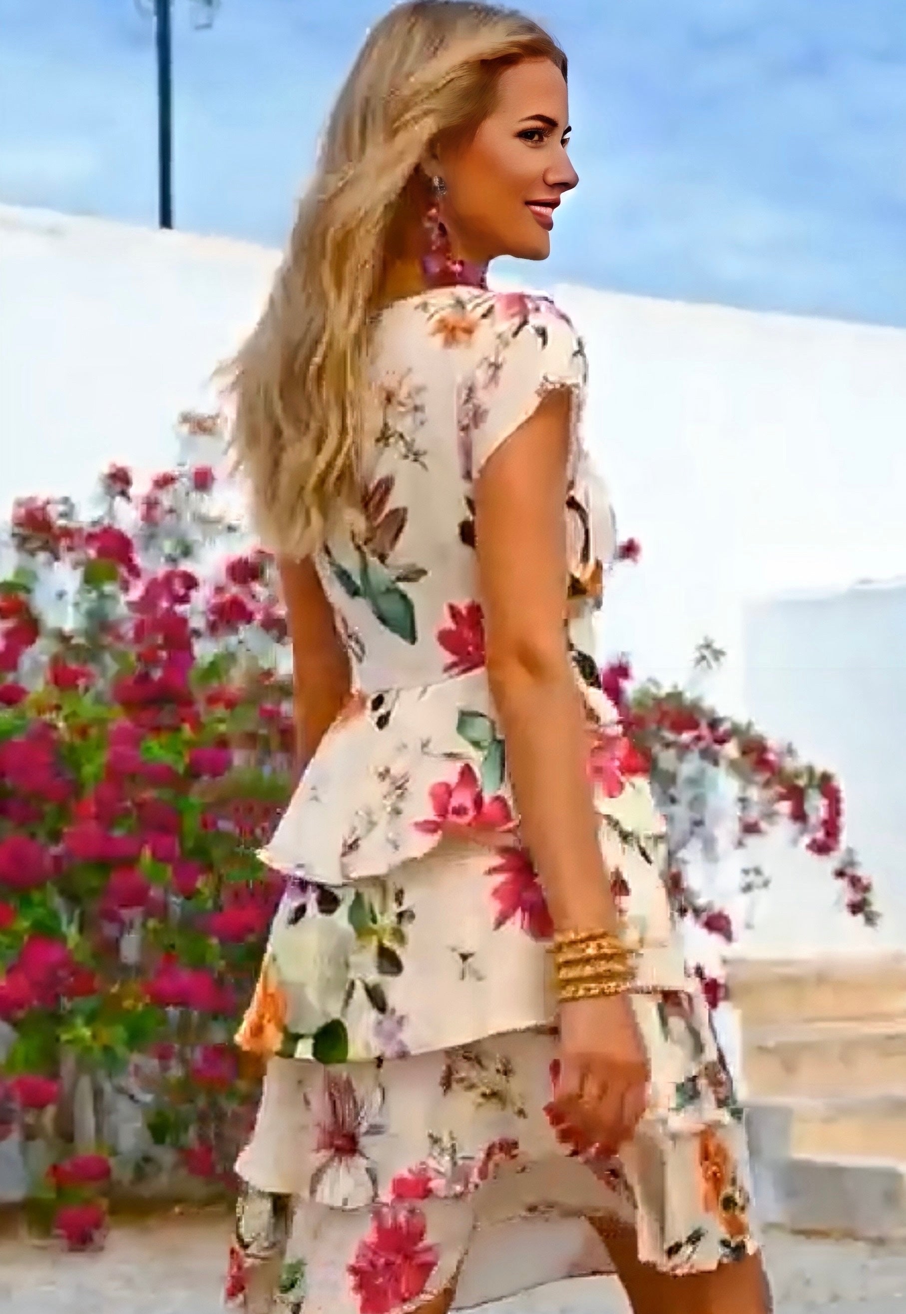 Sofia dress in printed chiffon, sizes (36-50) (see video)