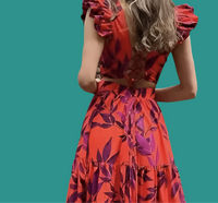 Vestido Sandy rojo flower volantes 2 colores, 6 tallas (36-46)