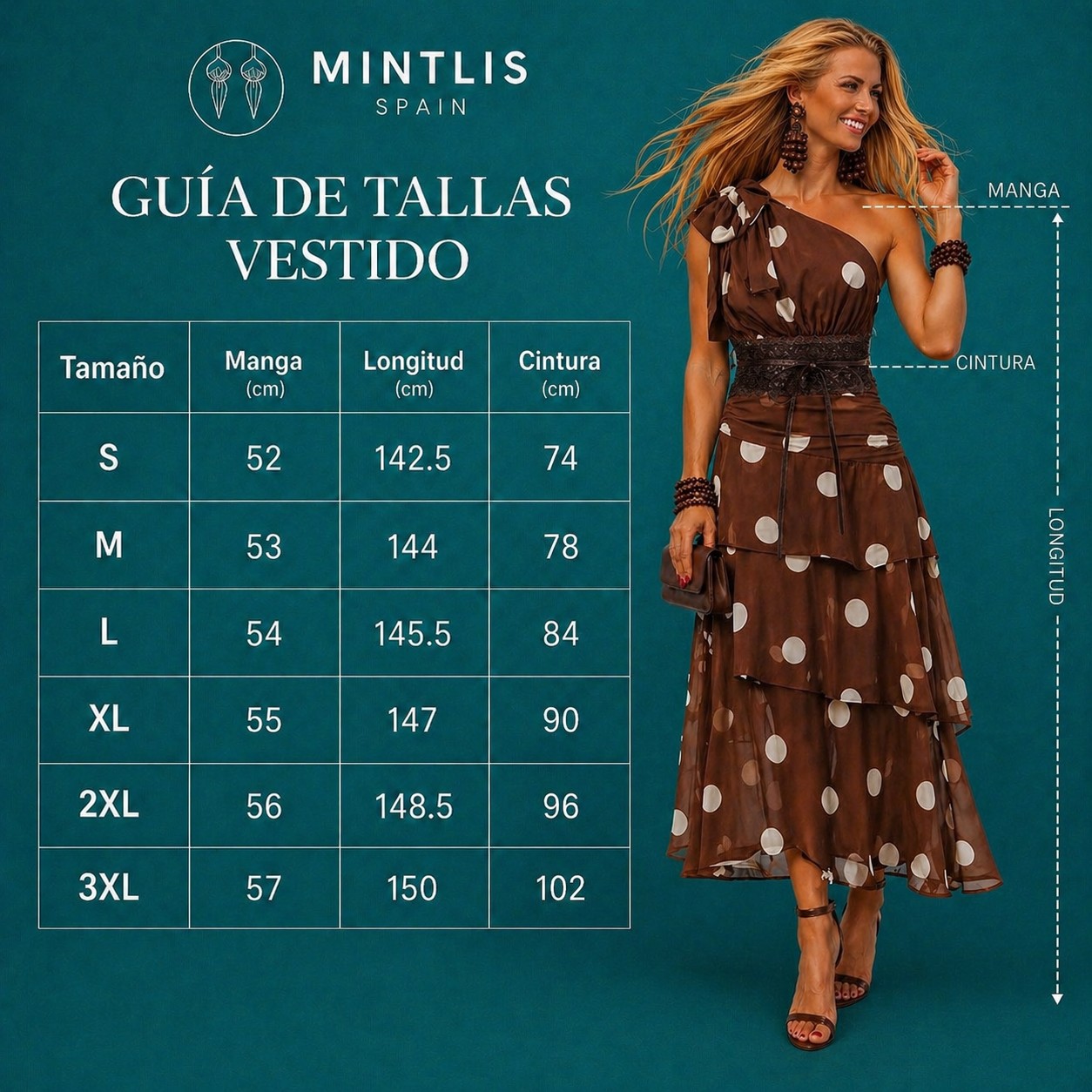 Vestido Fátima lunar marrón fajín incluido , tallas (34-46) vídeo