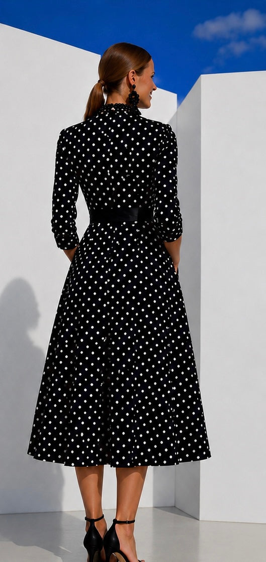 Cross-over polka dot cotton Romeria dress, with 2 sashes, sizes (34-50) video
