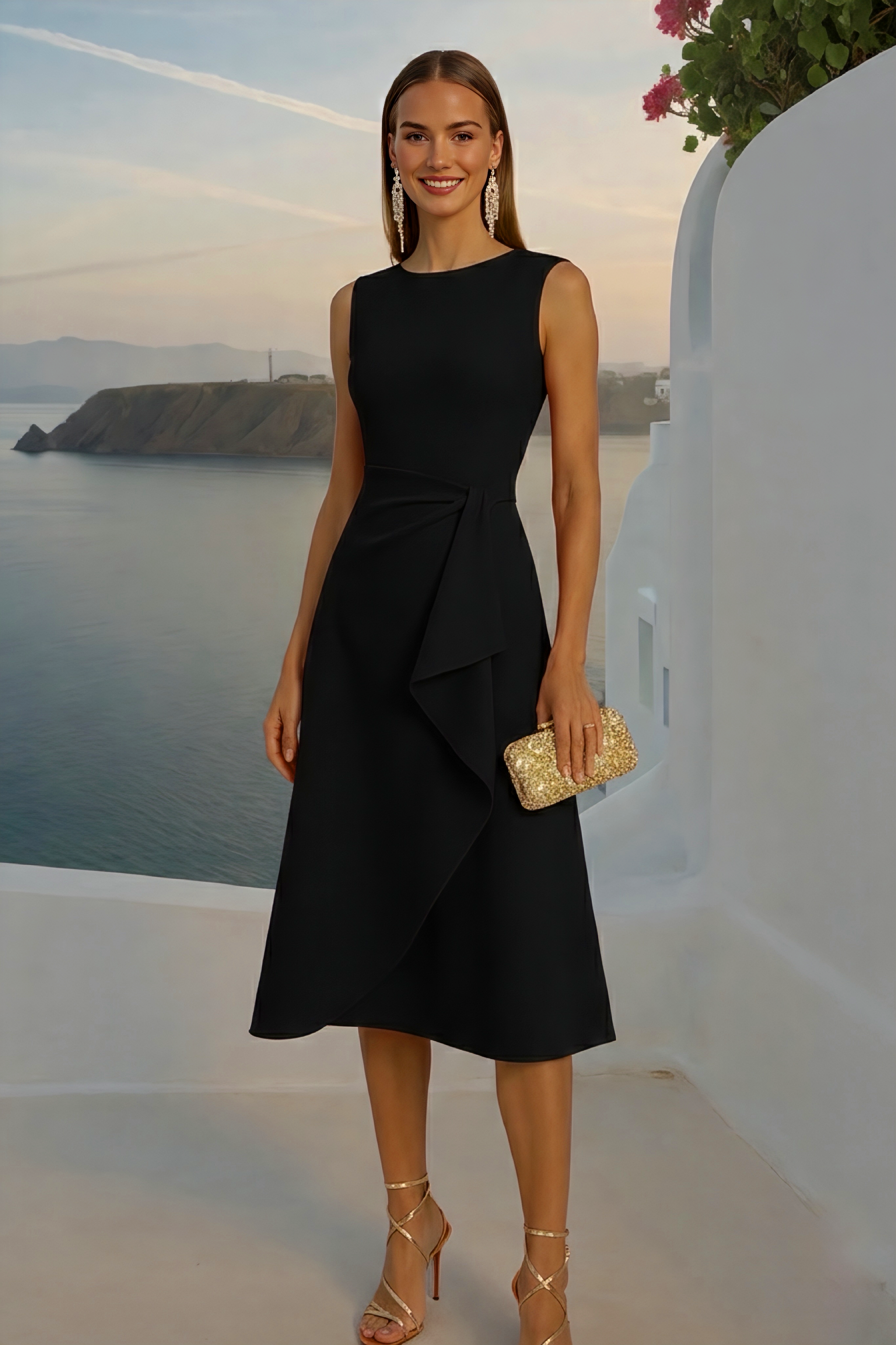 Vestido Cerdeña de crepe de algodón licra elastane, 7 colores tallas (36-48) (vídeo)