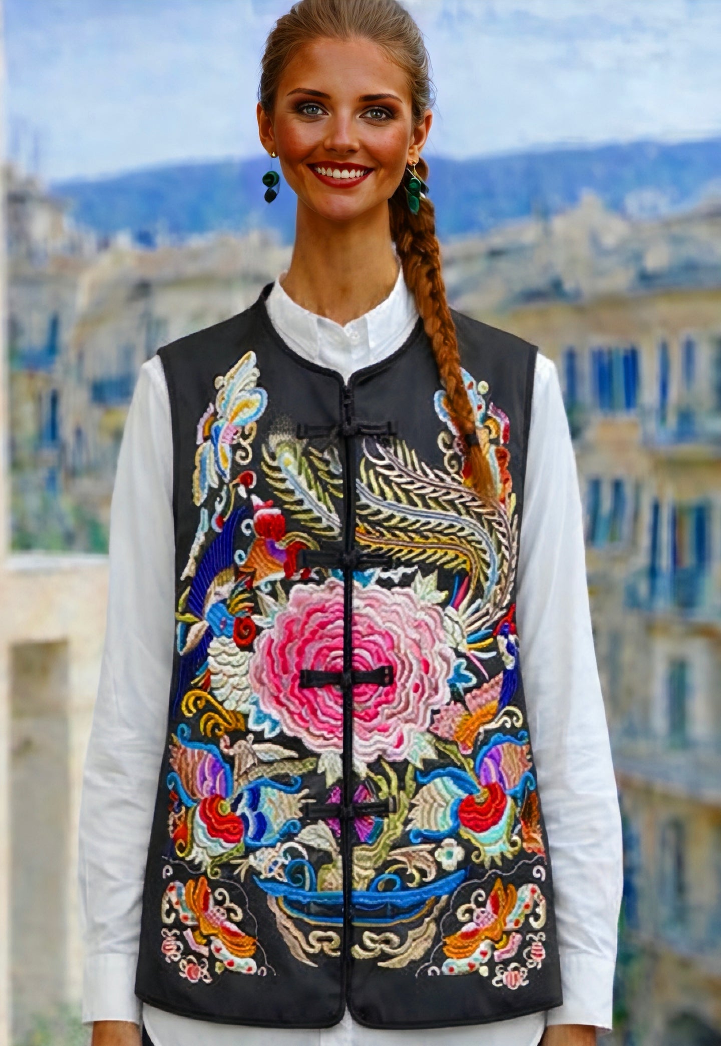 Florence Japanese embroidered vests, sizes (36-46) 4 colors
