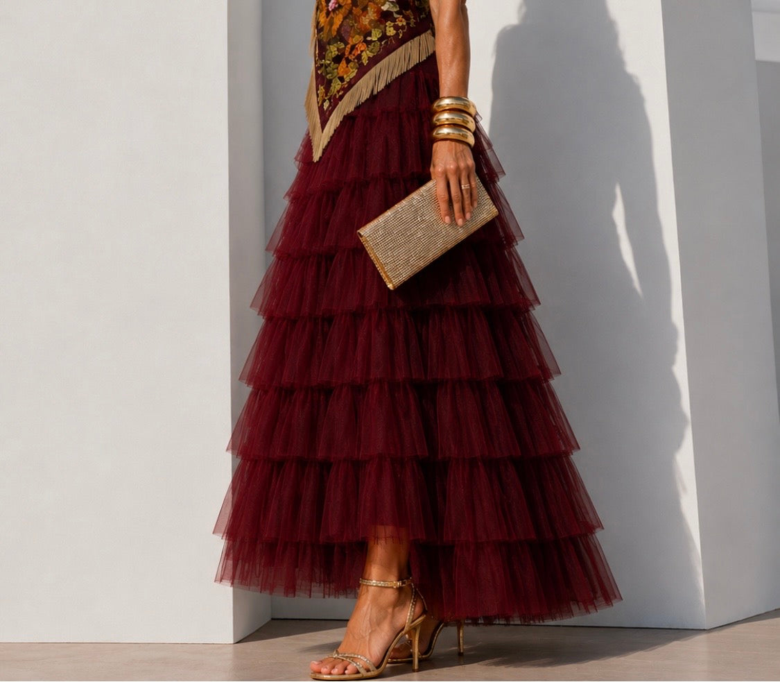 Falda Lisboa Tul suave con forro cintura elástica, 4 colores tallas única 64cm a 110cm