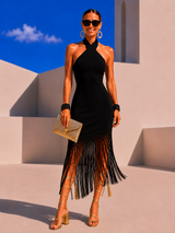 Amalfi dress in cotton linen, lycra and fringes, sizes (36-44)