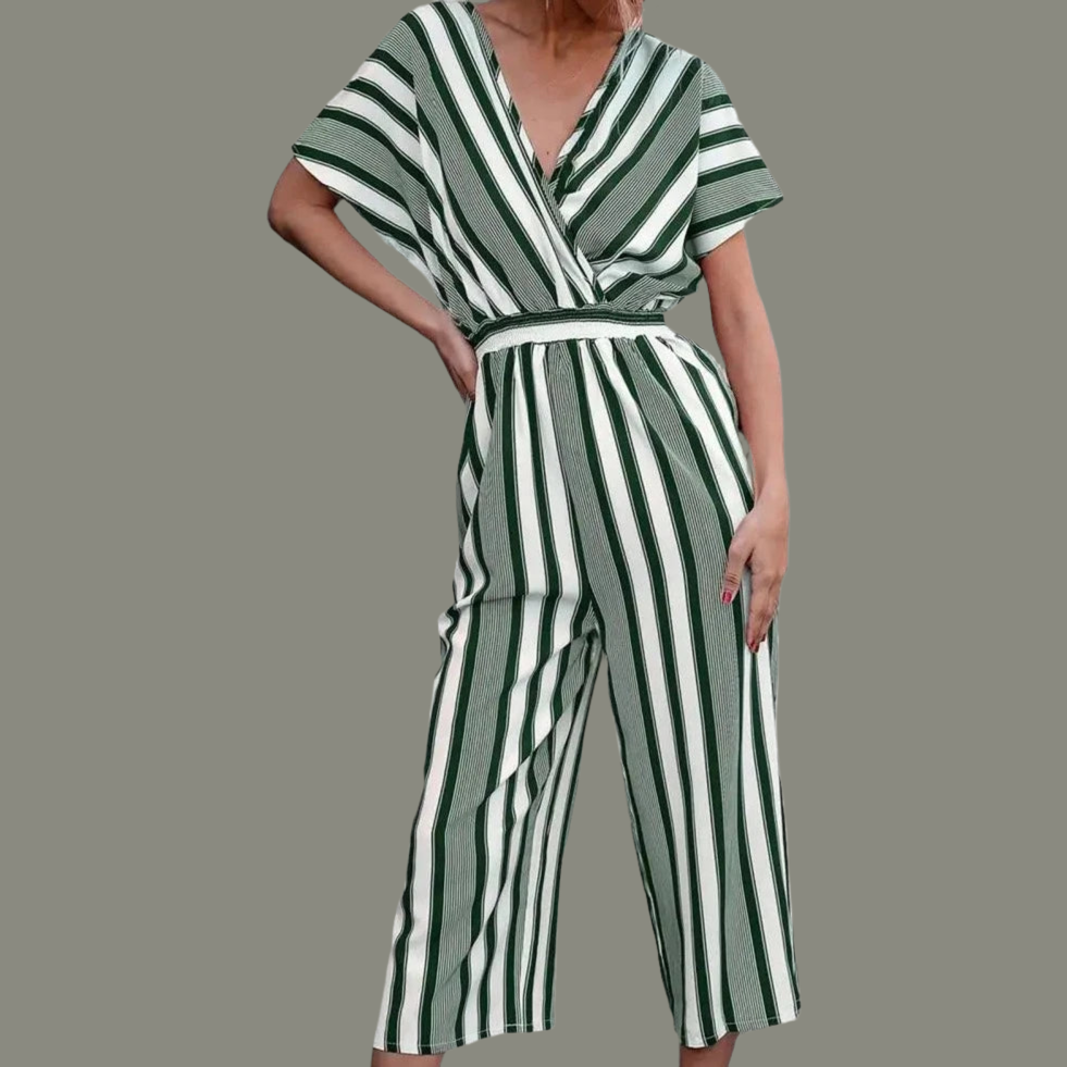 Milano striped cotton jumpsuit with belt included, 4 colors, 5 sizes