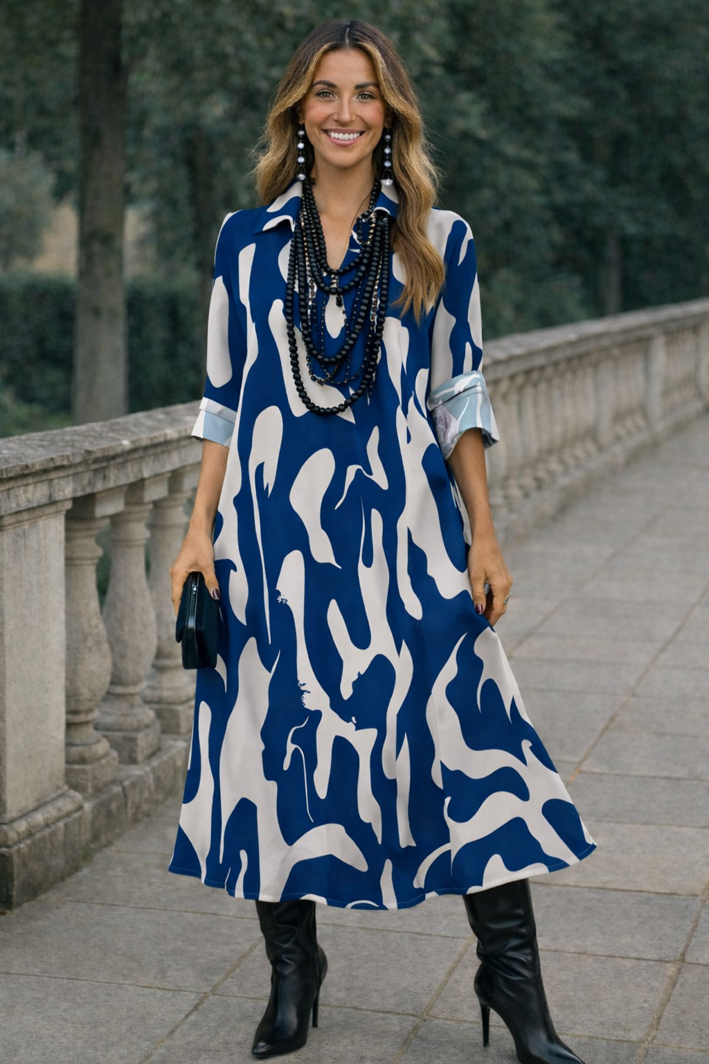 Vestido Marbella camisero con botones ocultos de algodón, 3 estampados,tallas (36-52)