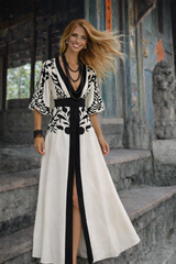 Vestido Chantalle largo crepe de algodón con caida estampada , tallas (36-50) cintura elástica trasera