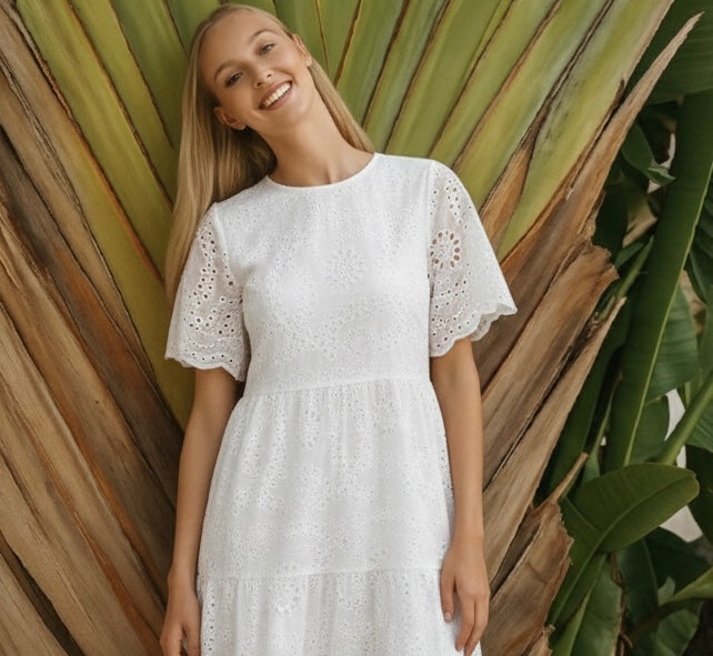 Vestido Winsor algodón bordado con forro, 4 colores, tallas(36-46)